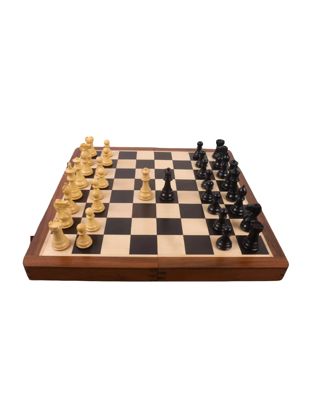 16" Premier Series Magnetic Travel Chess Set- Ebony & Maple Wood Board with Ebonised Boxwood Pieces - Image 3