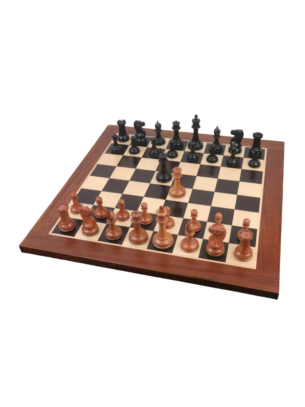 1849 Cooke Type Staunton Chess Set - Ebony Wood & Antiqued Boxwood Pieces with Board & Box - Image 3