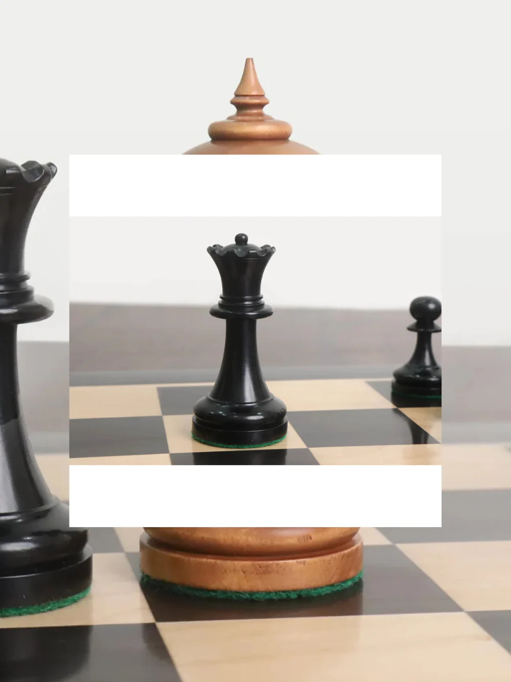 1900s' American Chess Company Reproduction Chess Set - Chess Pieces Only - Antiqued & Ebonised Boxwood - 3.9" King - Image 8