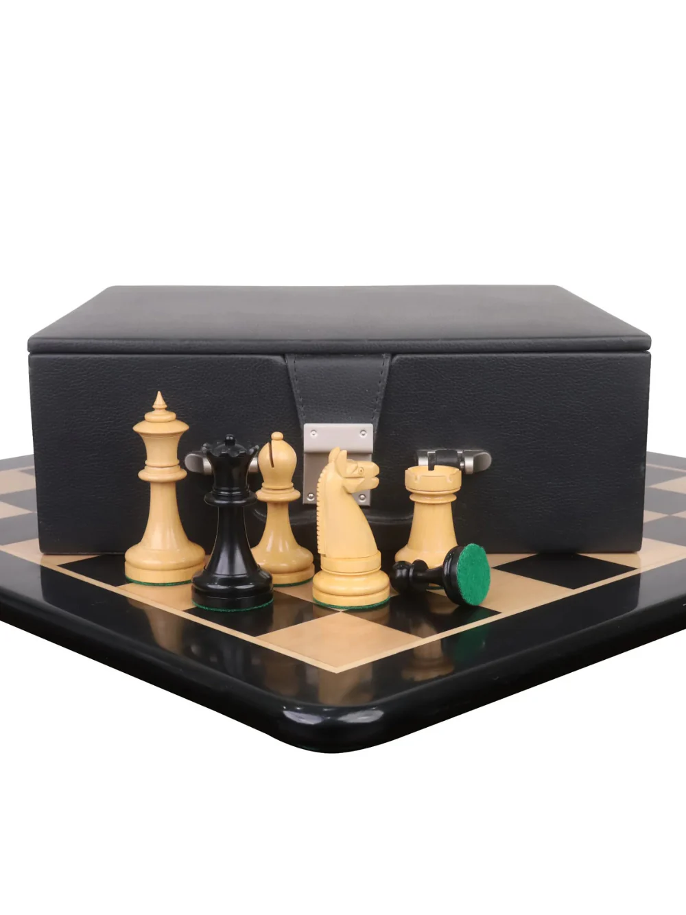 1900s' American Chess Company Reproduction Set - Ebony Wood Pieces with Board & Box