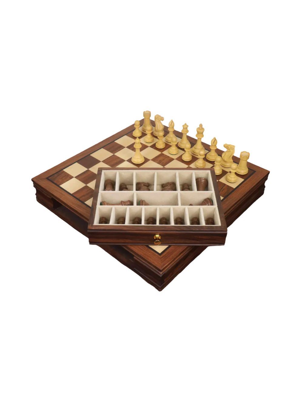 Luxury Golden Rosewood Chess Set with Velvet Storage Drawers - Image 3