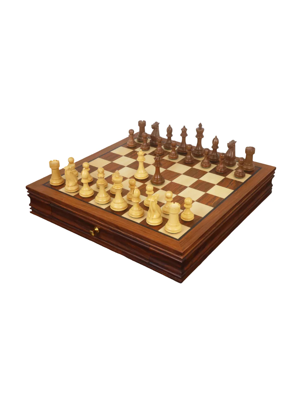 Luxury Golden Rosewood Chess Set with Velvet Storage Drawers - Image 4