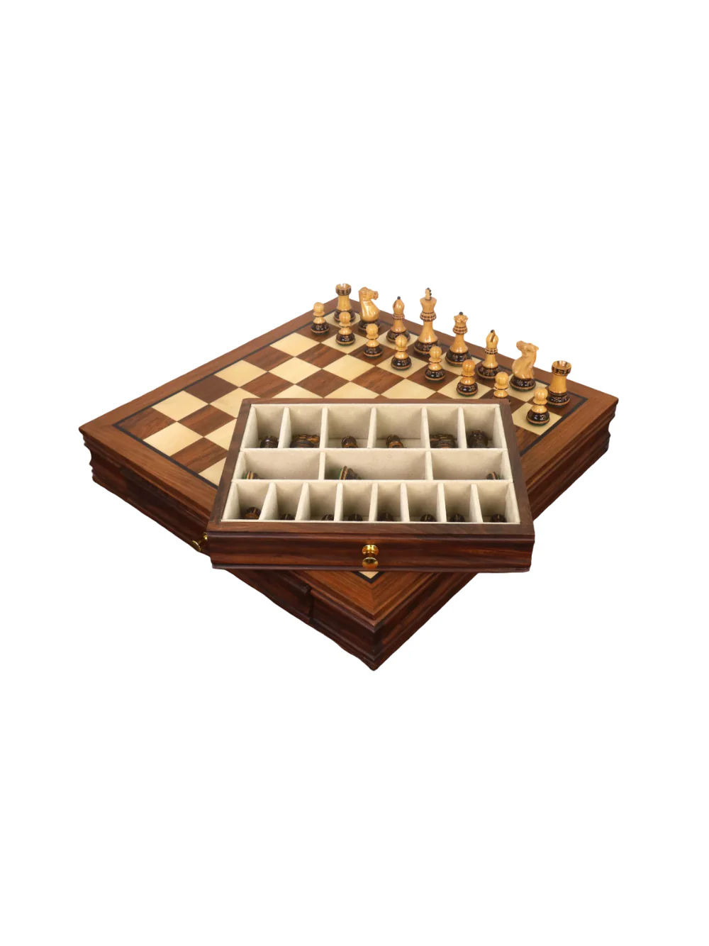 Luxury Chess Set with Velvet Storage Drawers & Gloss Finish Pieces - Image 11
