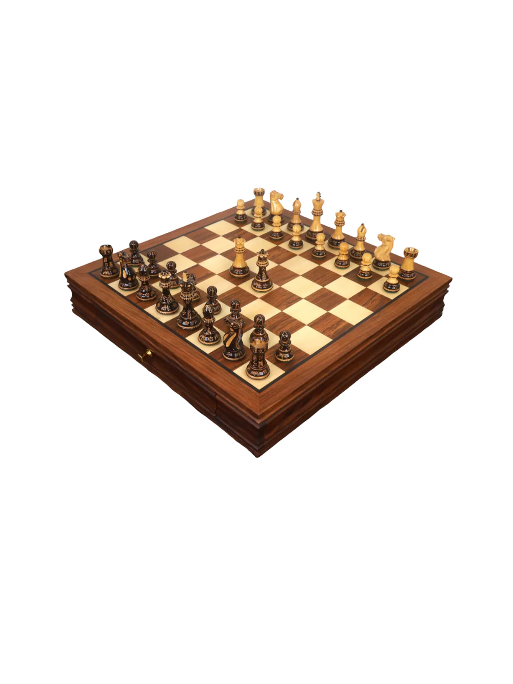 Luxury Chess Set with Velvet Storage Drawers & Gloss Finish Pieces - Image 2