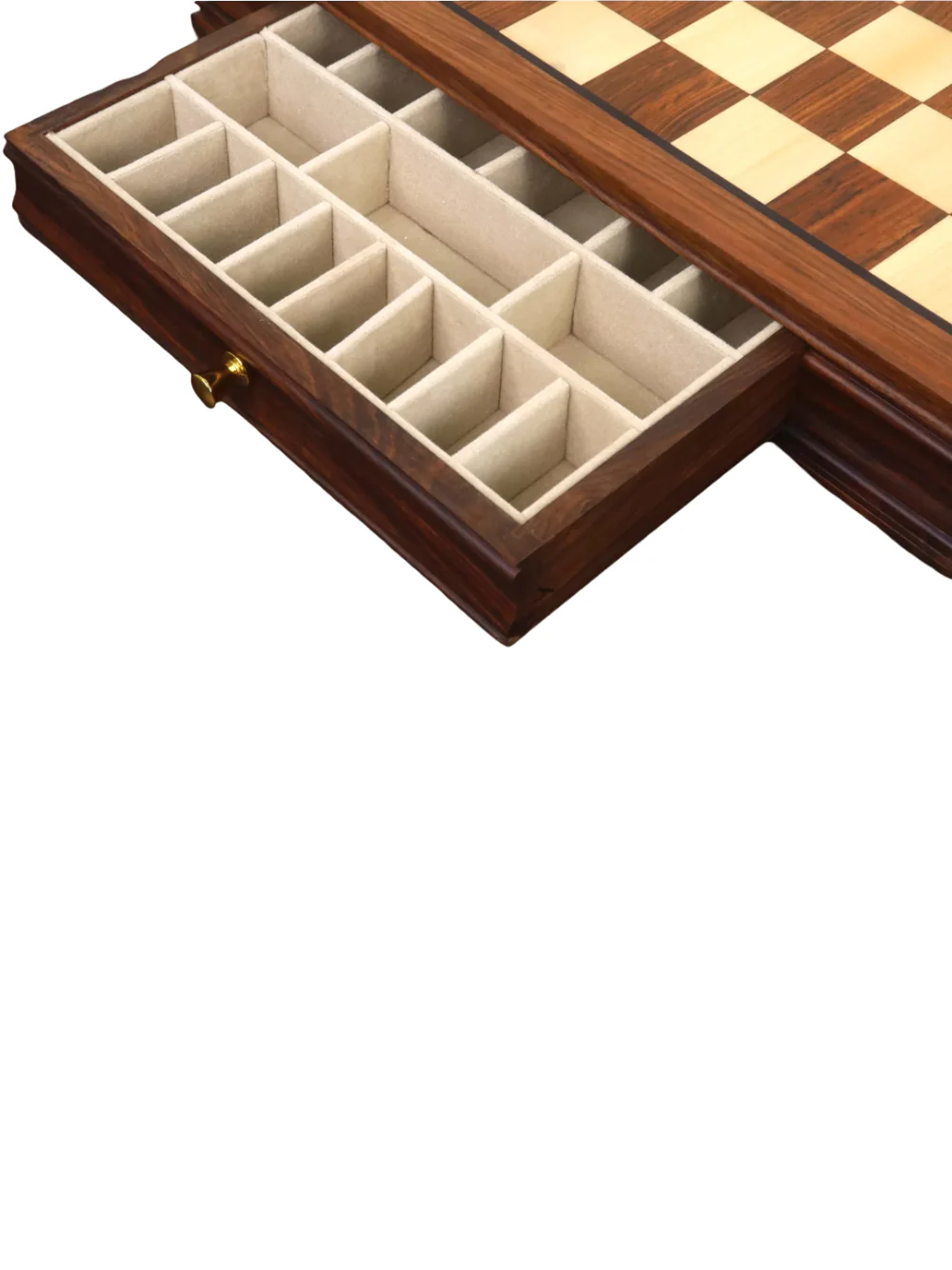 20” Luxury Chess Board with Velvet Storage Drawers - Golden Rosewood - Image 3
