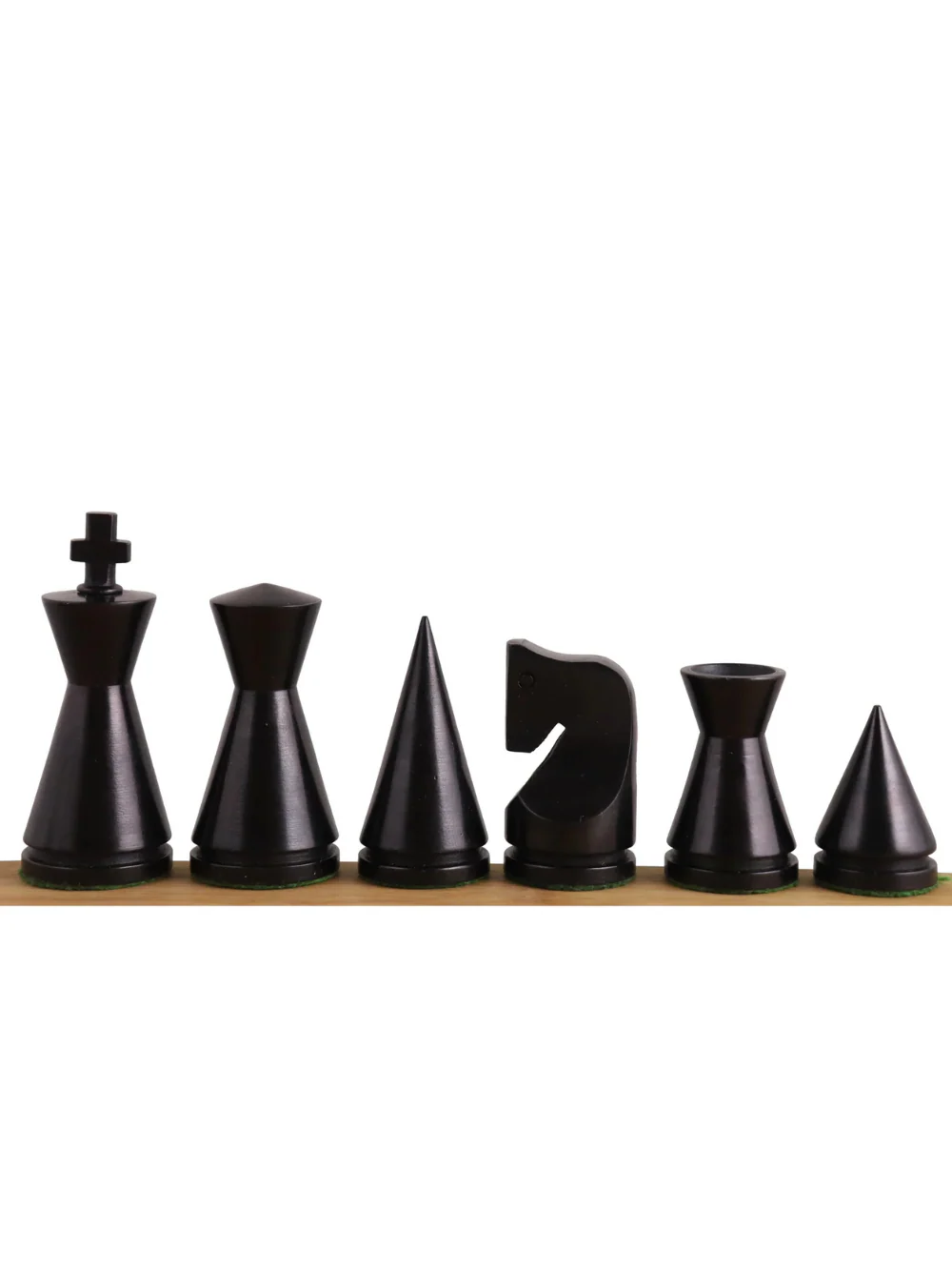 3.1" Russian Poni Minimalist Ebonised Boxwood & Boxwood Chess Pieces - Image 3