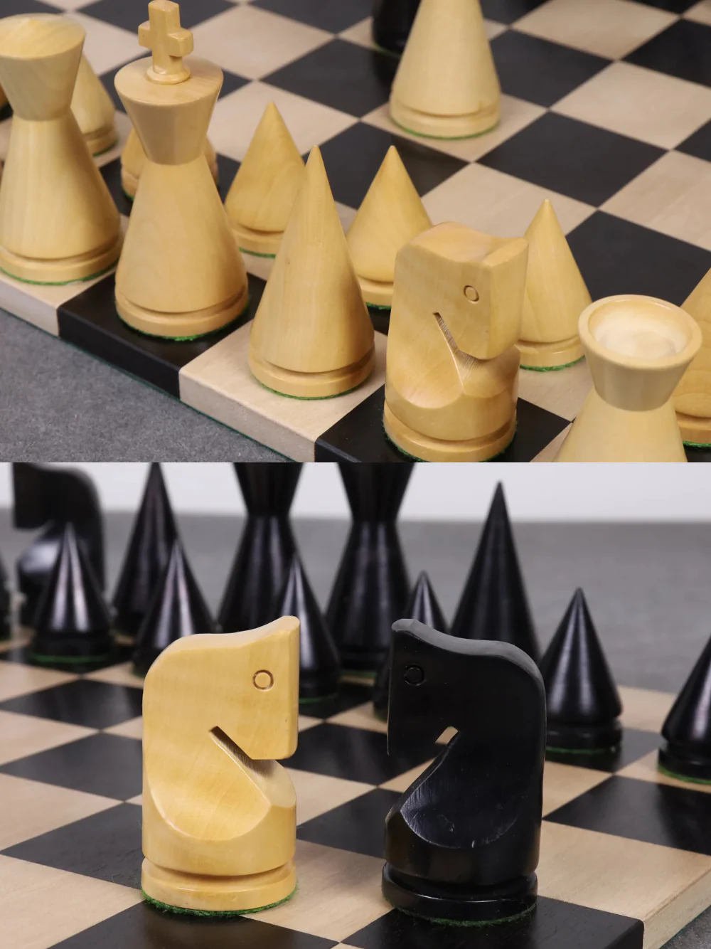 3.1" Russian Poni Minimalist Ebonised Boxwood & Boxwood Chess Pieces - Image 4