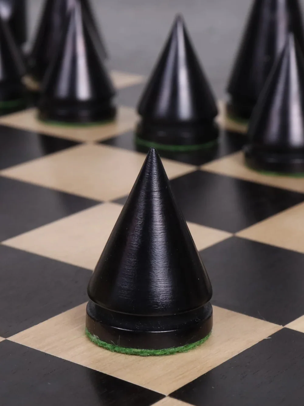 3.1" Russian Poni Minimalist Ebonised Boxwood & Boxwood Chess Pieces - Image 6
