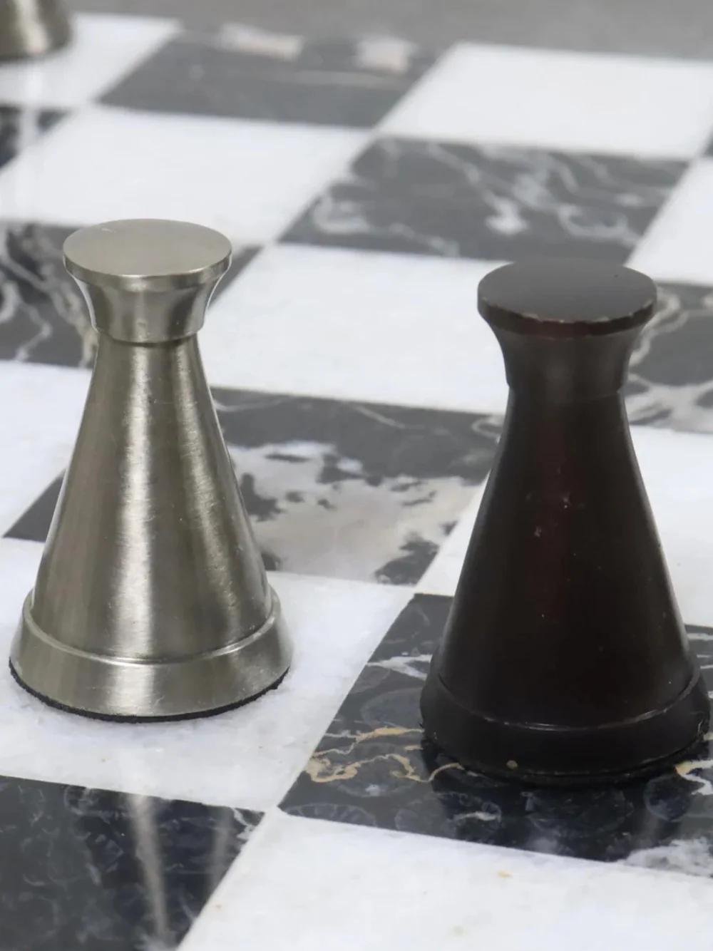 3.1" Tower Series Brass Metal Luxury Chess Pieces Only Set - Silver & Antique - Image 3