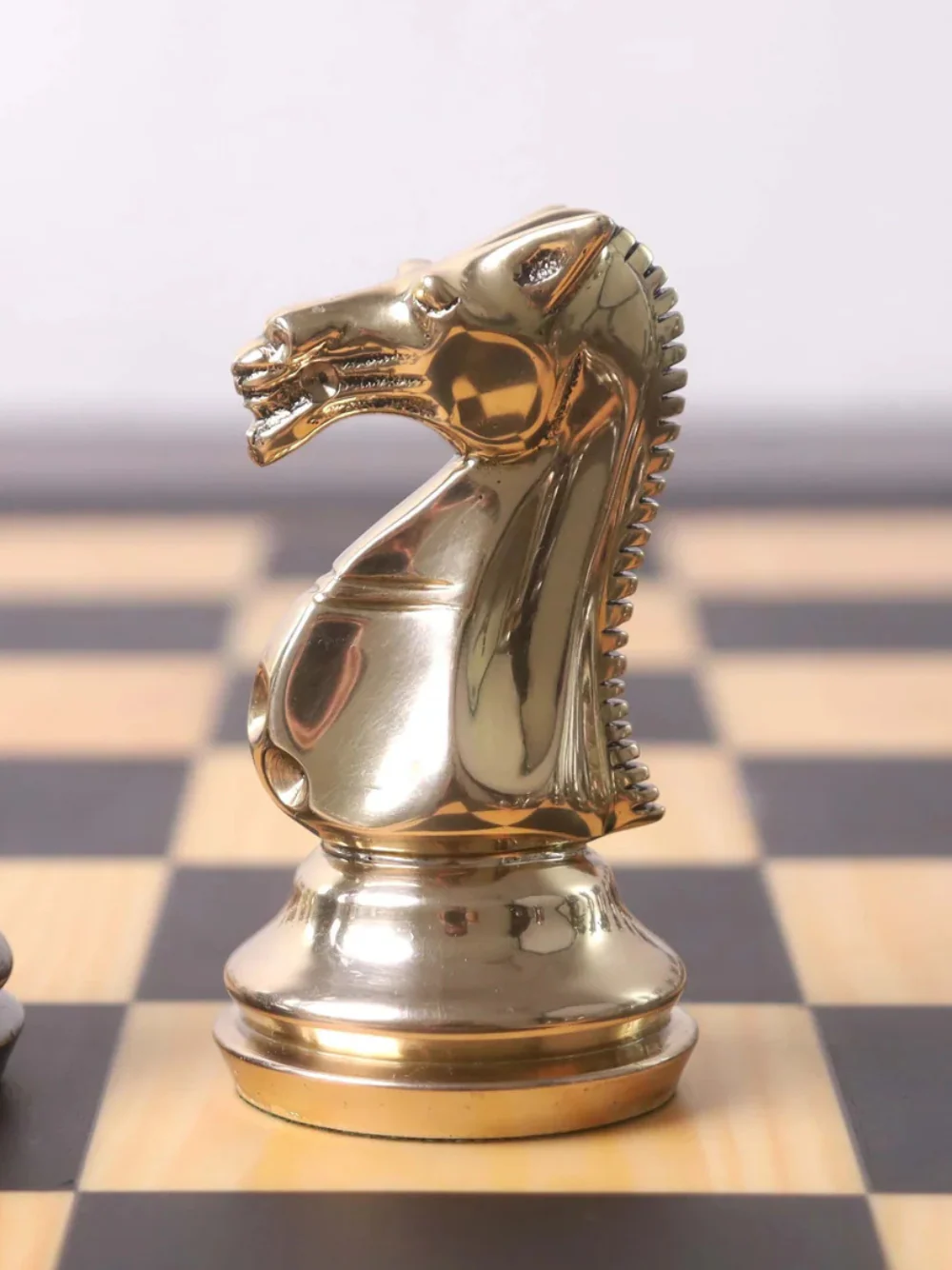 3.9" Fierce Knight Series Brass Metal Luxury Chess Set - Pieces Only - Metallic Gold & Grey - Image 5