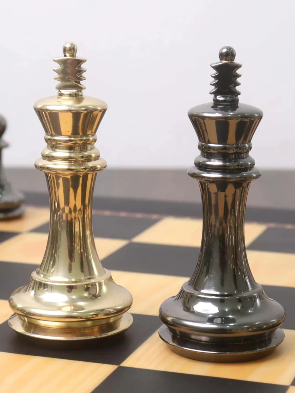 3.9" Fierce Knight Series Brass Metal Luxury Chess Set - Pieces Only - Metallic Gold & Grey - Image 7