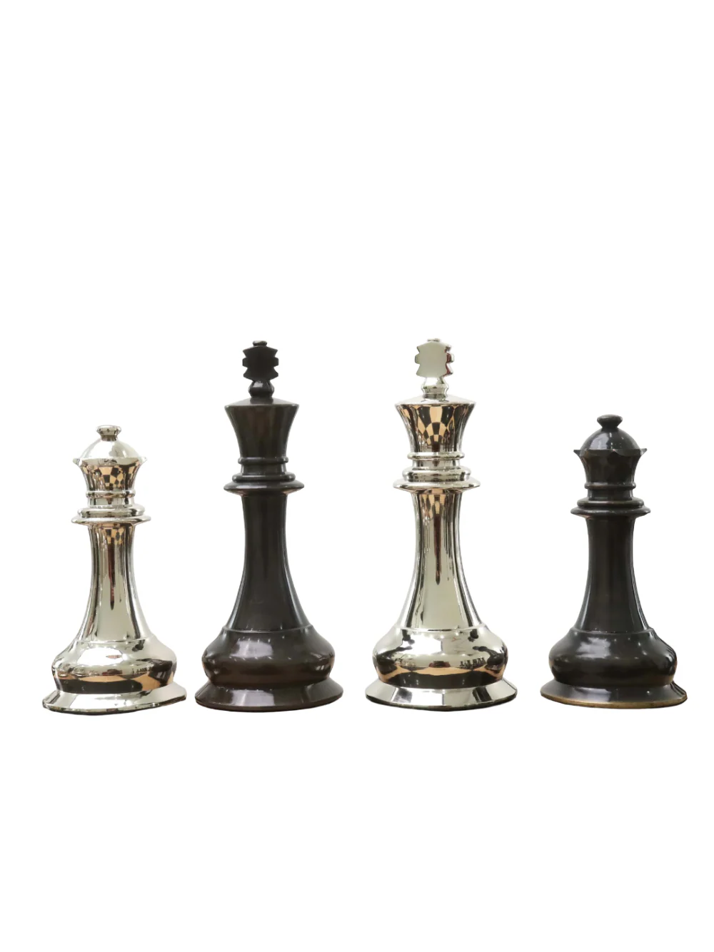 4.5" Jacques Staunton 1849 - Luxury Brass Metal Chess Pieces Only Set - Silver & Grey- Extra Queens - Image 8