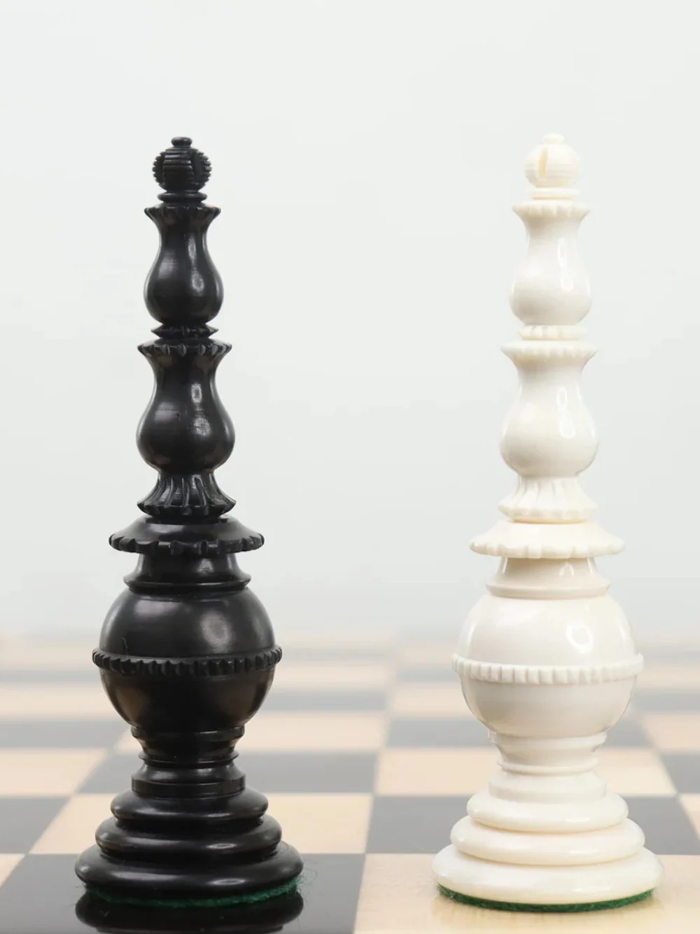 4.6″ Turkish Tower Pre-Staunton Chess Set - Chess Pieces Only - Black & White Camel Bone - Image 4