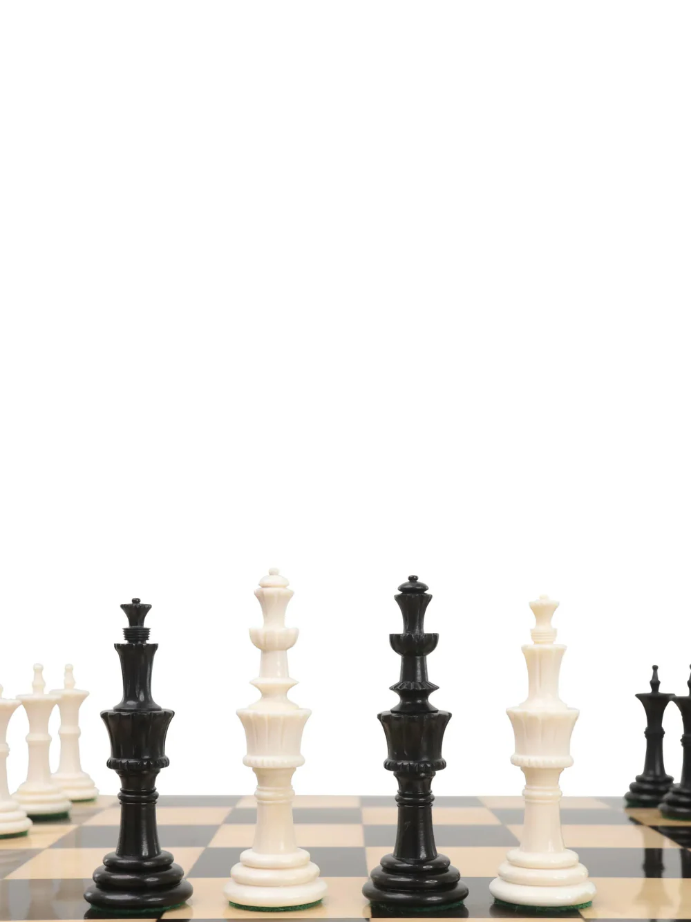 4.6″ Turkish Tower Pre-Staunton Chess Set - Chess Pieces Only - Black & White Camel Bone - Image 5