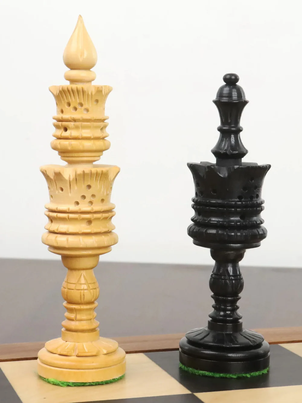 4.7" Hand Carved Lotus Series Chess Set - Chess Pieces Only in Weighted Ebony Wood - Image 4