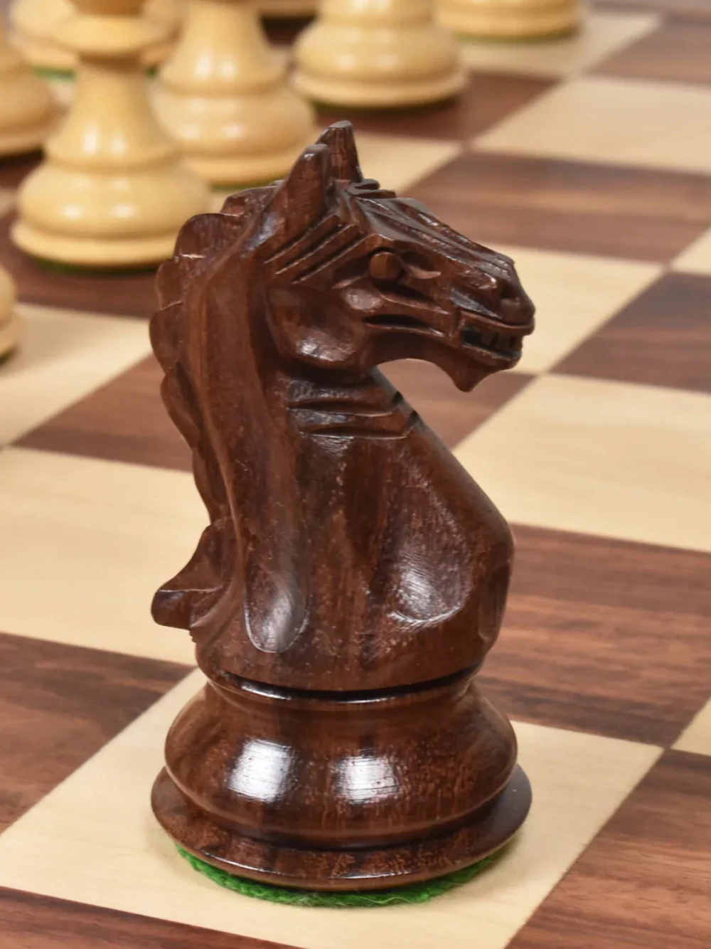 Fierce Knight Golden Rosewood & Boxwood Staunton Chess Pieces - 4" King - Image 8