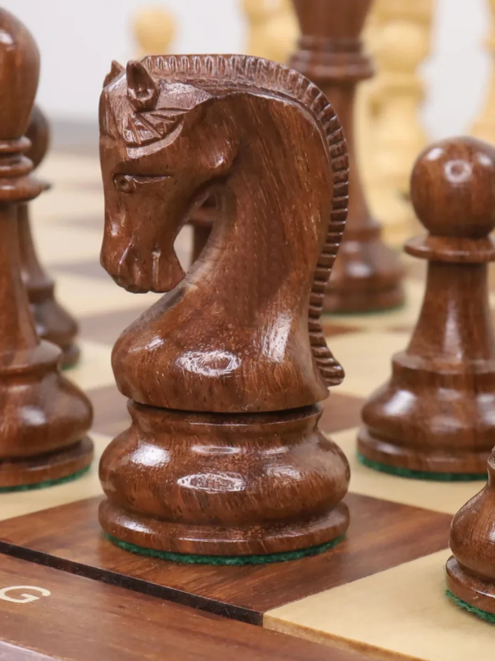4" Leningrad Staunton Chess Set - Golden Rosewood Pieces with Board & Box - Image 7