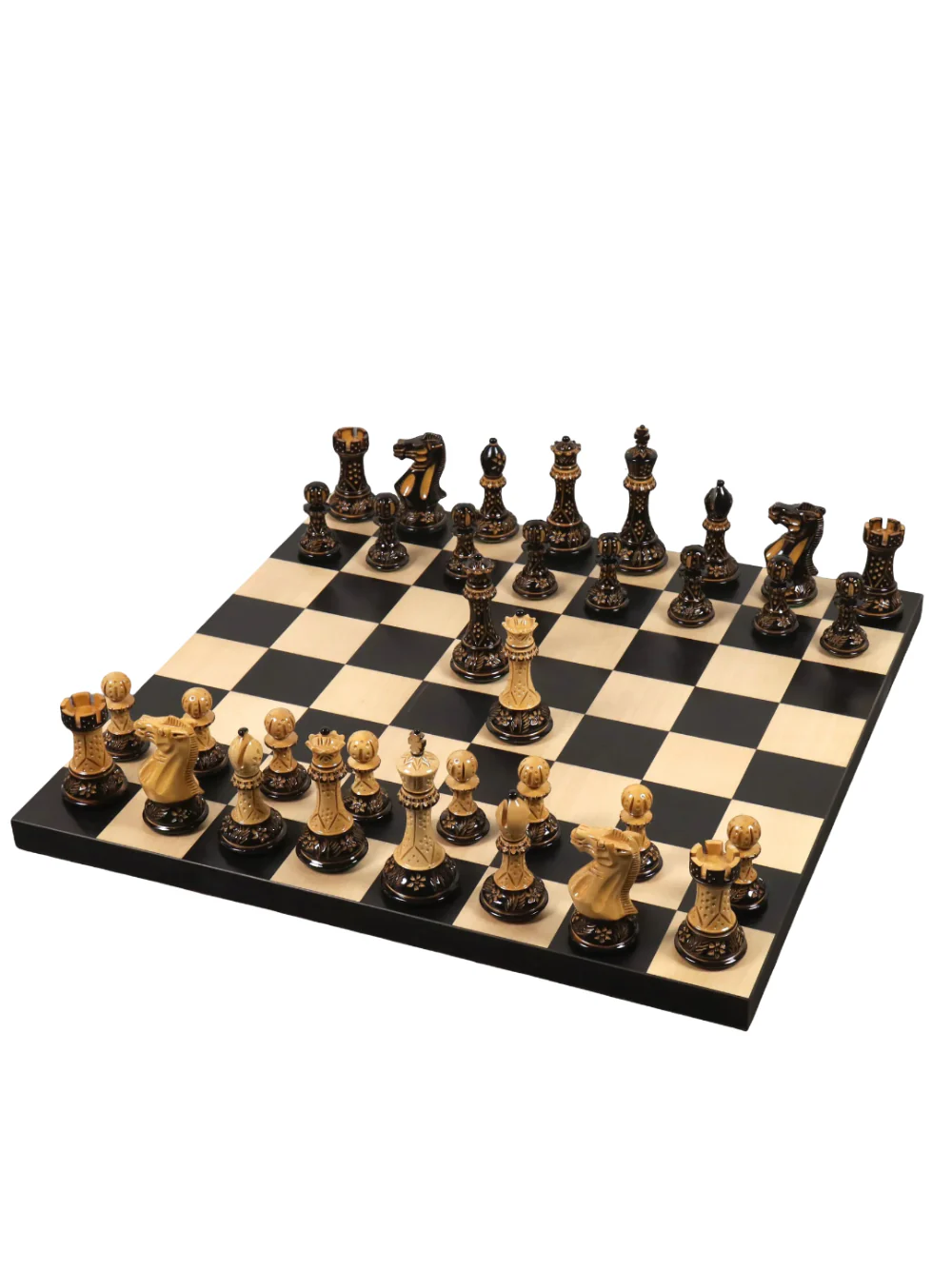 4" Professional Staunton Chess Set - Lacquered Burnt Boxwood Pieces with Board & Box - Image 2