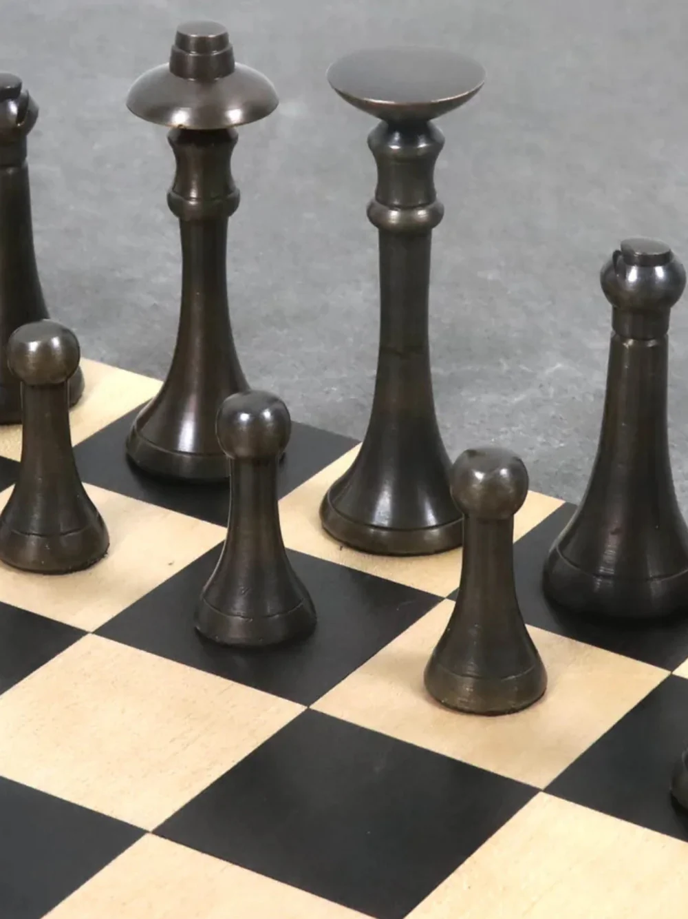 3.9" Brass Contemporary Tower Chess Pieces & 15" Ebony Board Chess Set - Image 8