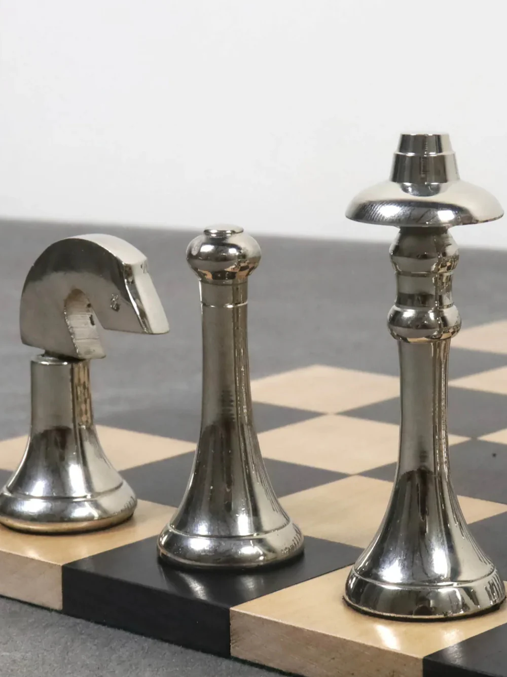 3.9" Brass Contemporary Tower Chess Pieces & 15" Ebony Board Chess Set - Image 9
