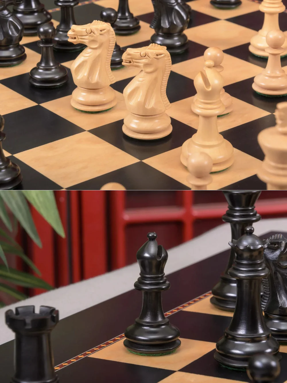 The York Series Chess Pieces - 3.5" King (Ebonised Boxwood and Natural Boxwood) - Image 3