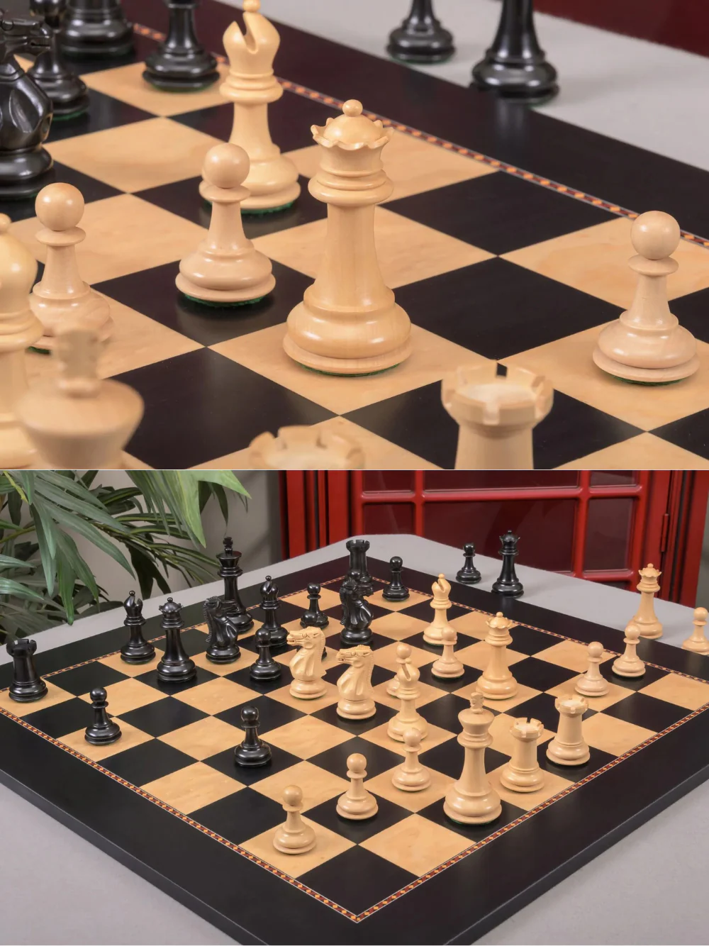 The York Series Chess Pieces - 3.5" King (Ebonised Boxwood and Natural Boxwood) - Image 4